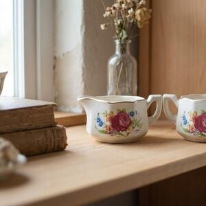 USA Floral Porcelain Sugar Bowl & Creamer Set vintage cottagecore country